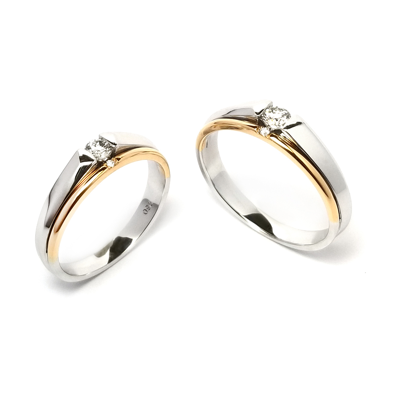 18K白金/玫瑰金雙色主鑽鑽石結婚戒指