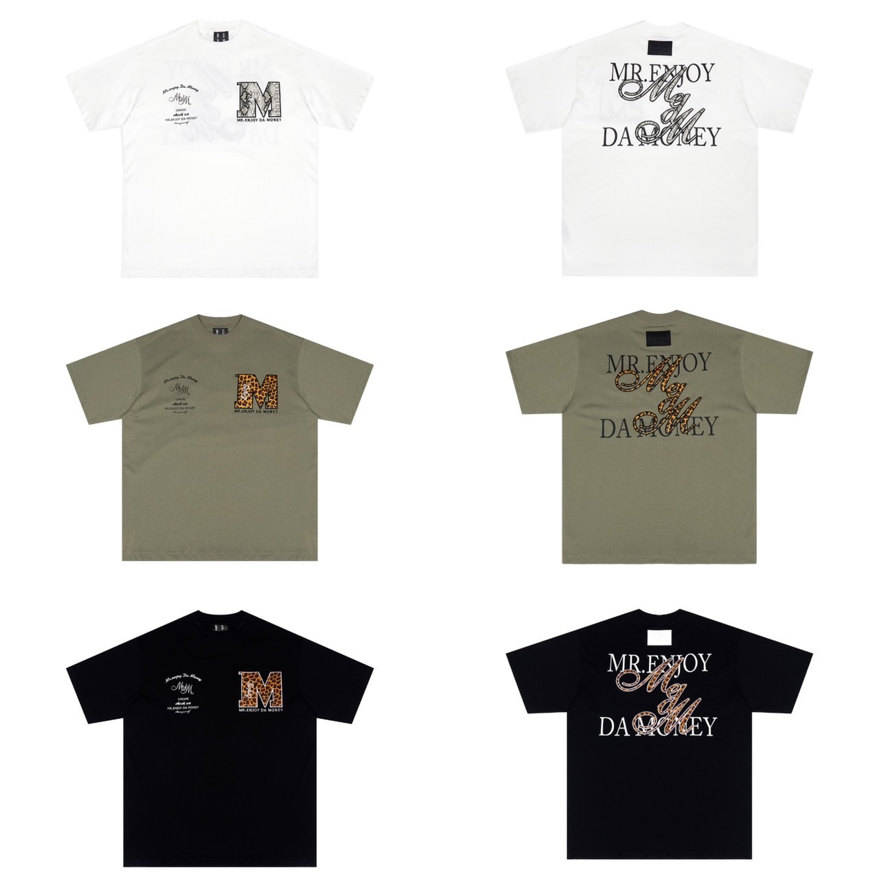 M.E.D.M 豹紋拚皮刺繡短袖 MR.ENJOY DA MONEY