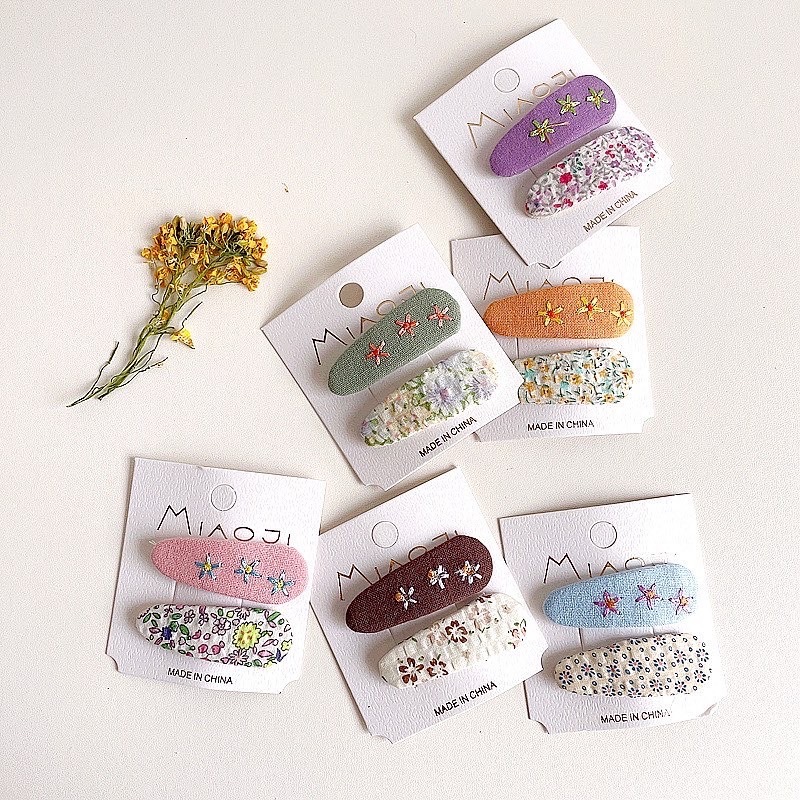 北歐田園風刺繡碎花髮夾