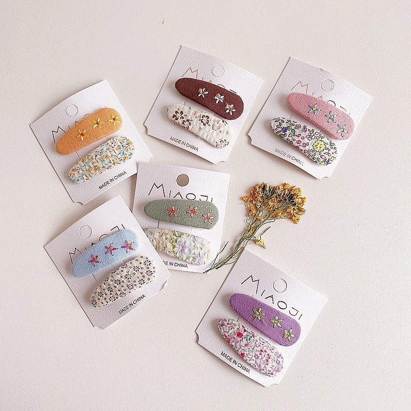 北歐田園風刺繡碎花髮夾