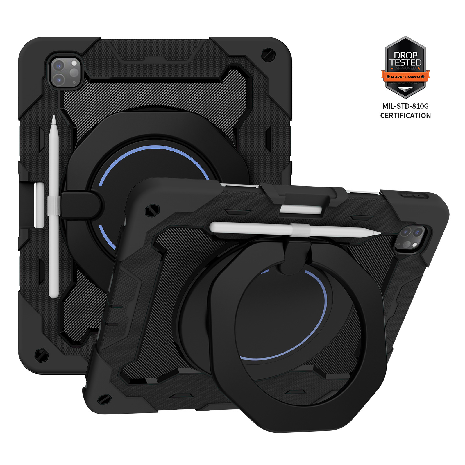 IPAD全系列PRO/AIR/MINI軍規防摔殼『360°大支架/三合一防摔設計』