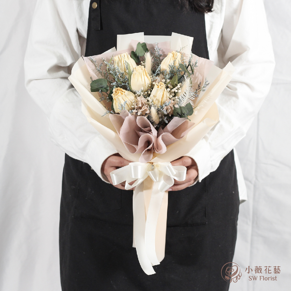 黃色系鬱金香乾燥花束-畢業禮物-情人節禮物-大型