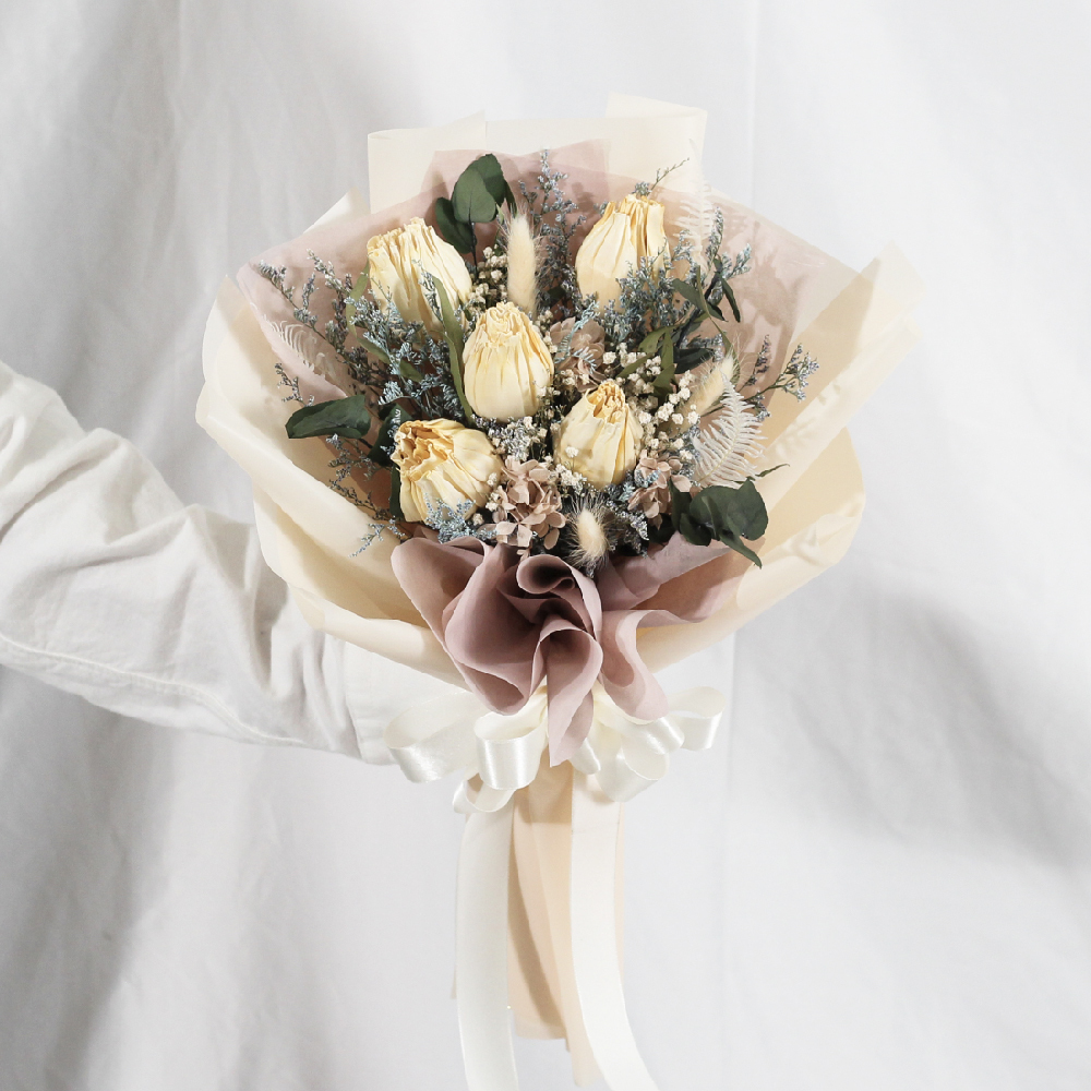 黃色系鬱金香乾燥花束-畢業禮物-情人節禮物-大型