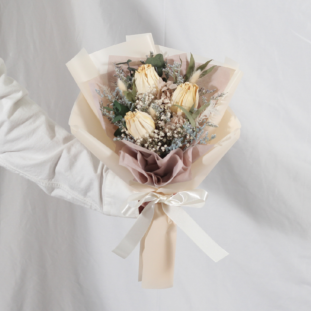 黃色系鬱金香乾燥花束-畢業花束-情人節花束-中型