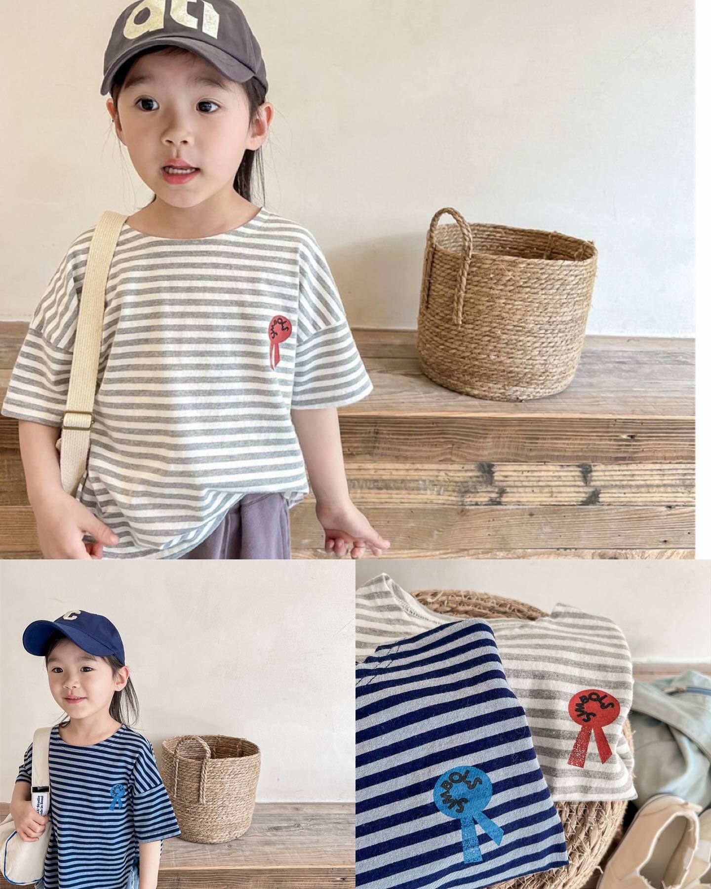 落肩獎牌條紋上衣