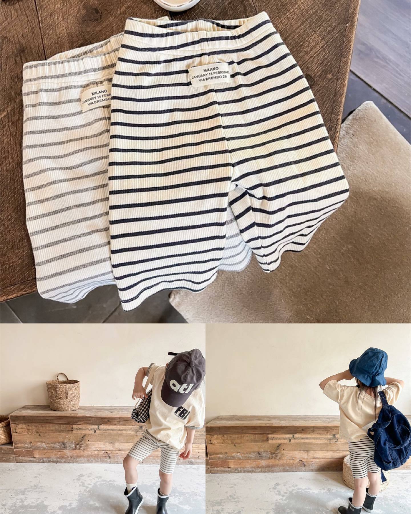 條紋五分內搭褲