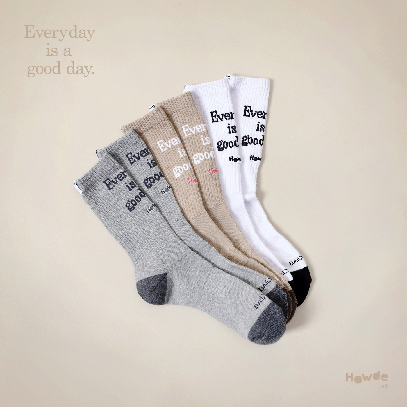 HOWDE LAB " Every day is a good day " 奶茶色 灰色 白色 奶油 系列 - 中高筒襪 長襪 造型襪【22SS03】