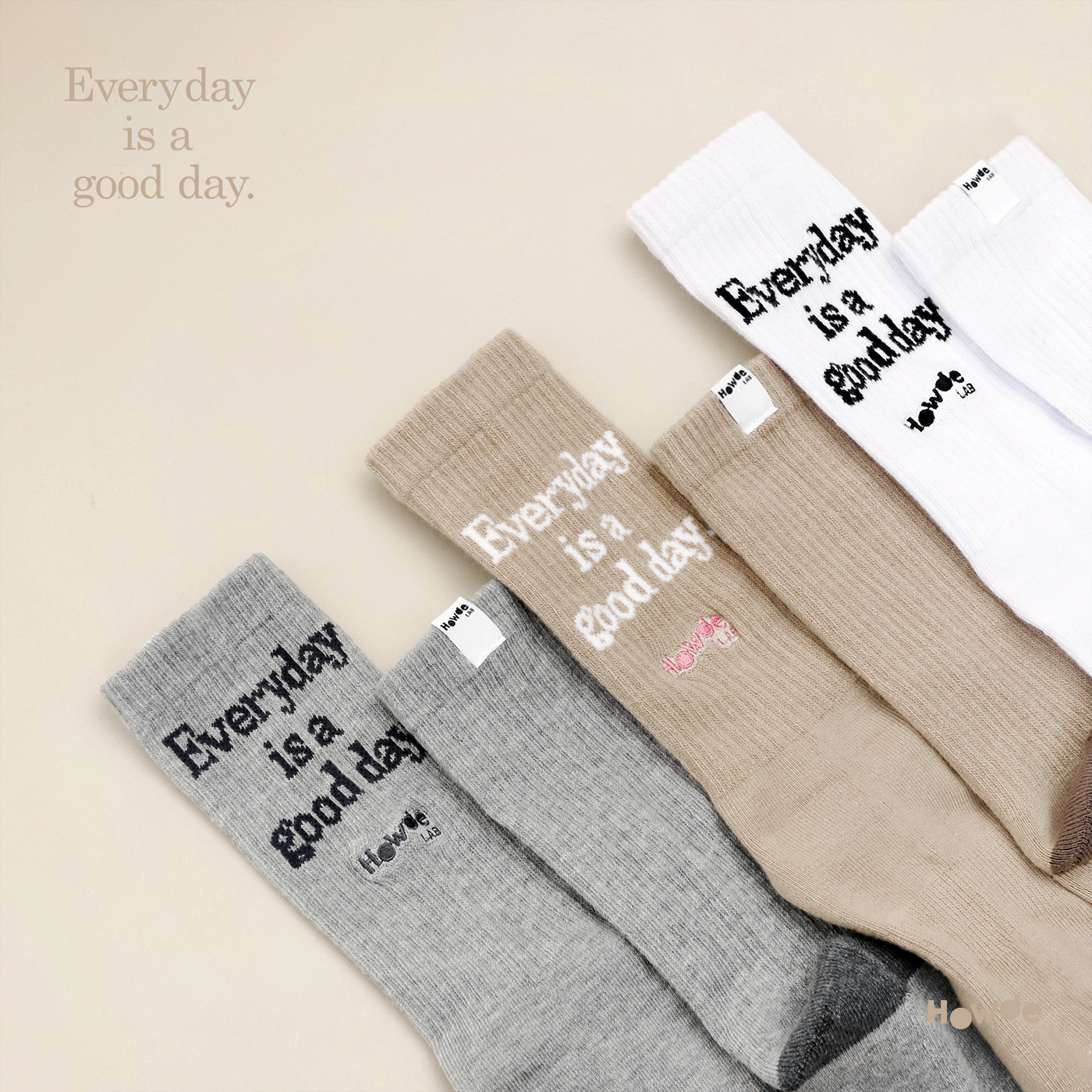 HOWDE LAB " Every day is a good day " 奶茶色 灰色 白色 奶油 系列 - 中高筒襪 長襪 造型襪【22SS03】