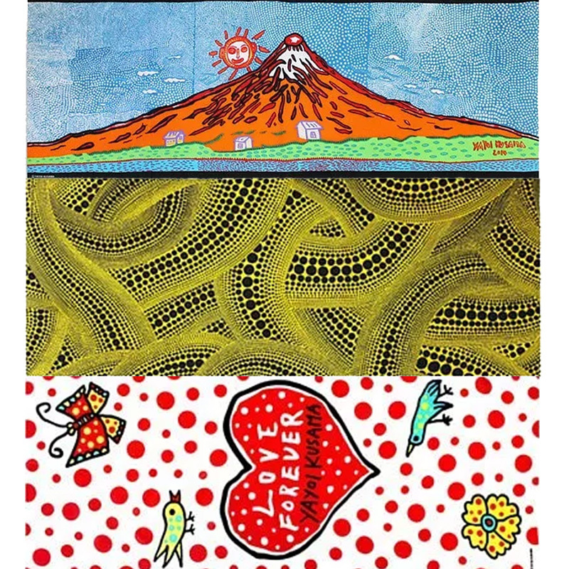 Yayoi Kusama Tenugui Hand Towel (Yellow Trees/ Mt. Fuji / Love Forever)