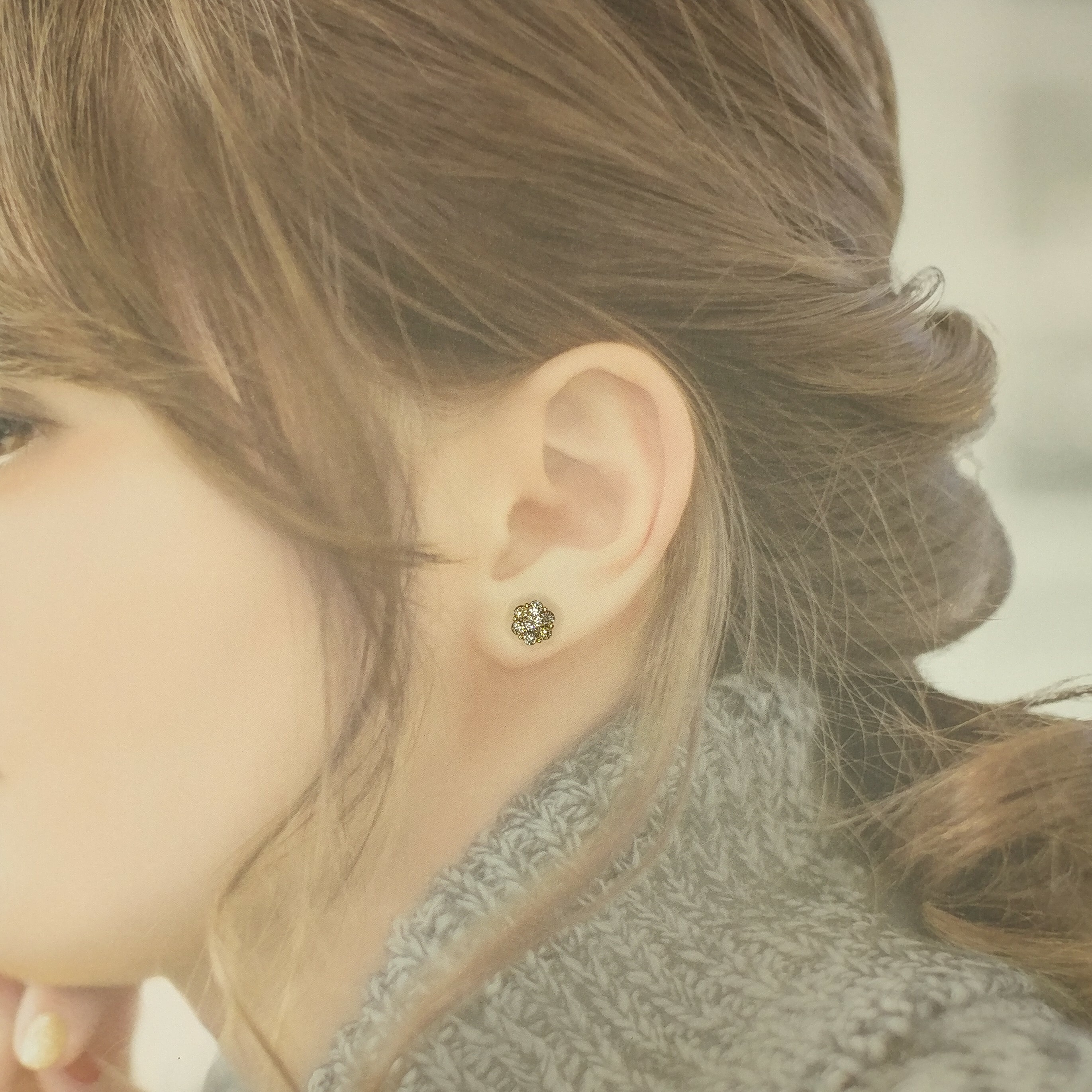 全新18K玫瑰金1卡14份咖啡鑽石耳環