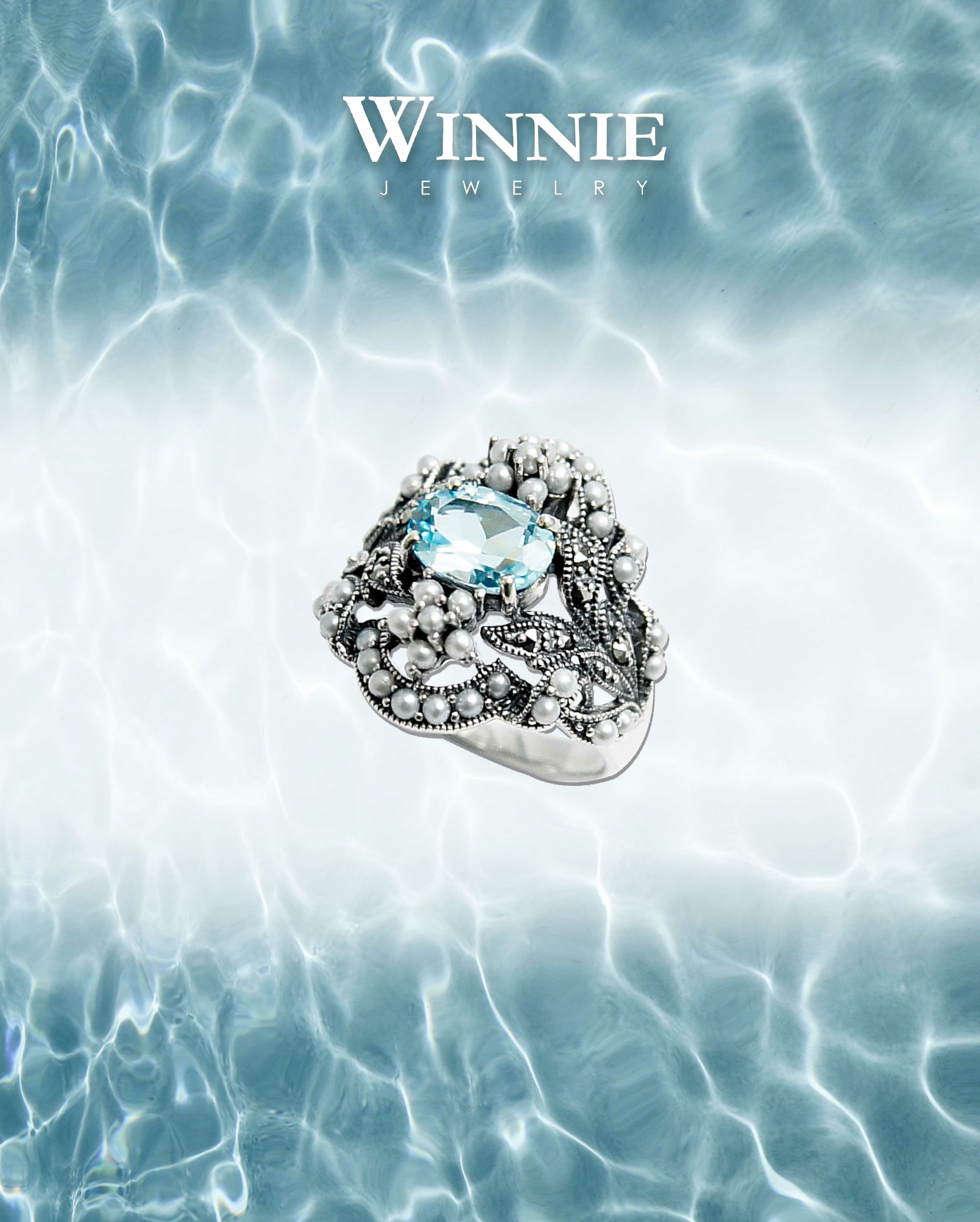 華麗拓帕石珍珠戒指