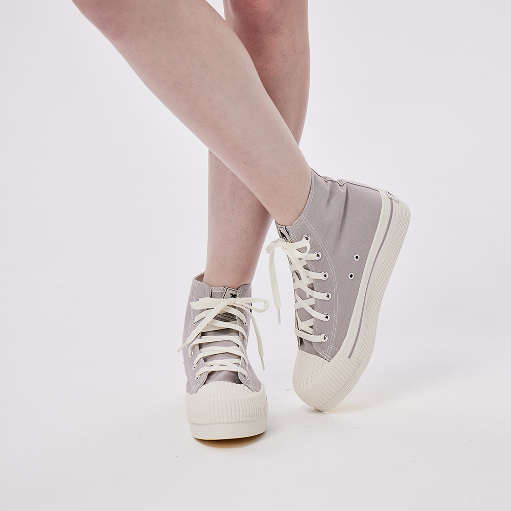 【惜福商品$899】moz瑞典 駝鹿 厚底增高 高筒 帆布餅乾鞋(冰晶灰)