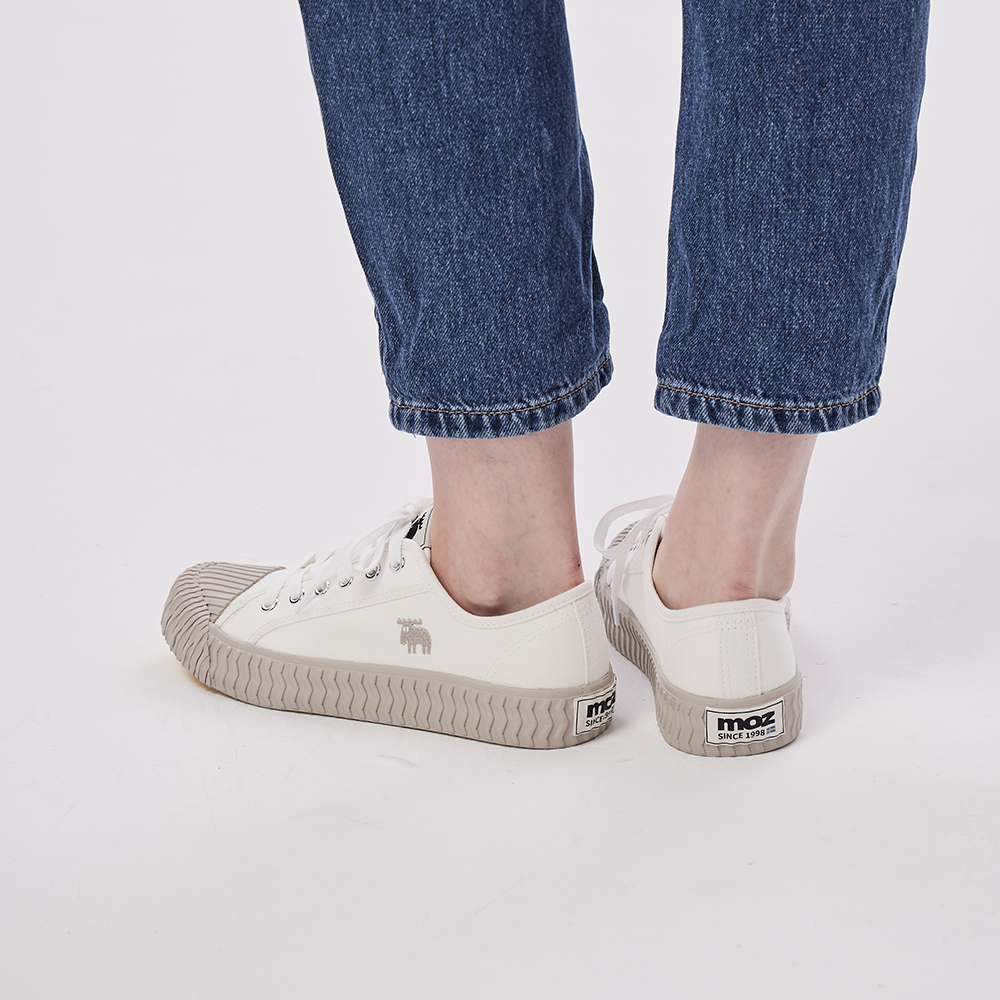 moz Sweden moose lace-up and color canvas biscuit shoes-white gray