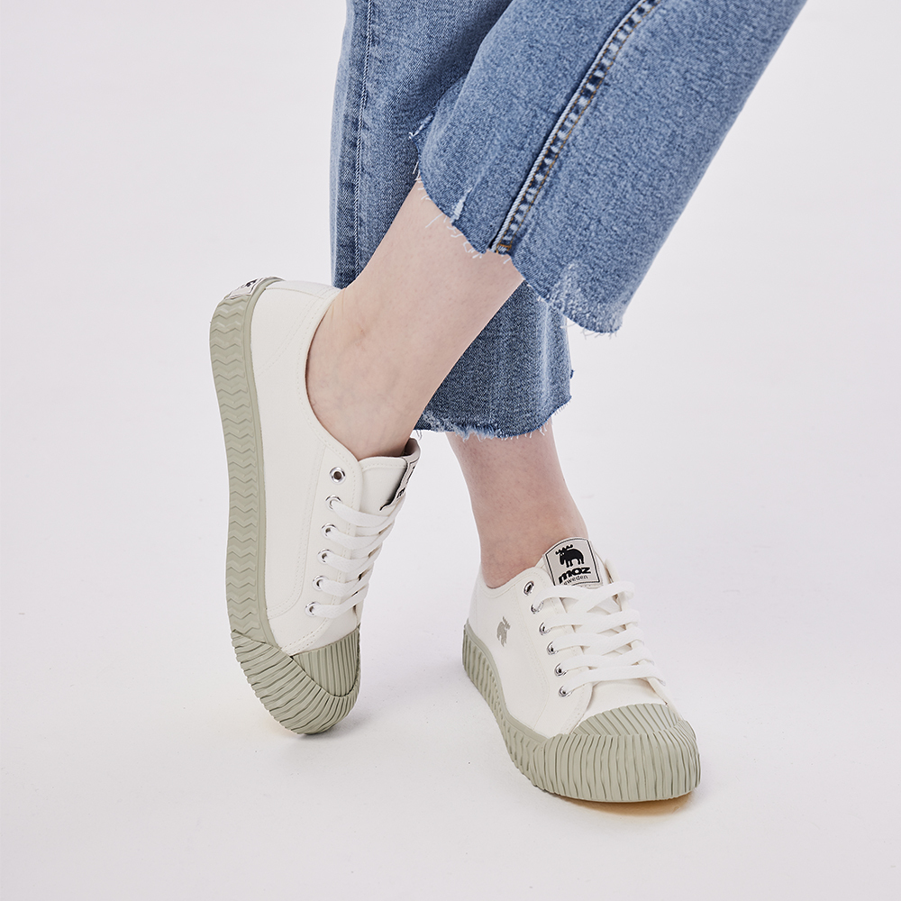 【惜福商品$699】moz瑞典駝鹿綁帶式併色帆布餅乾鞋(酪梨綠)