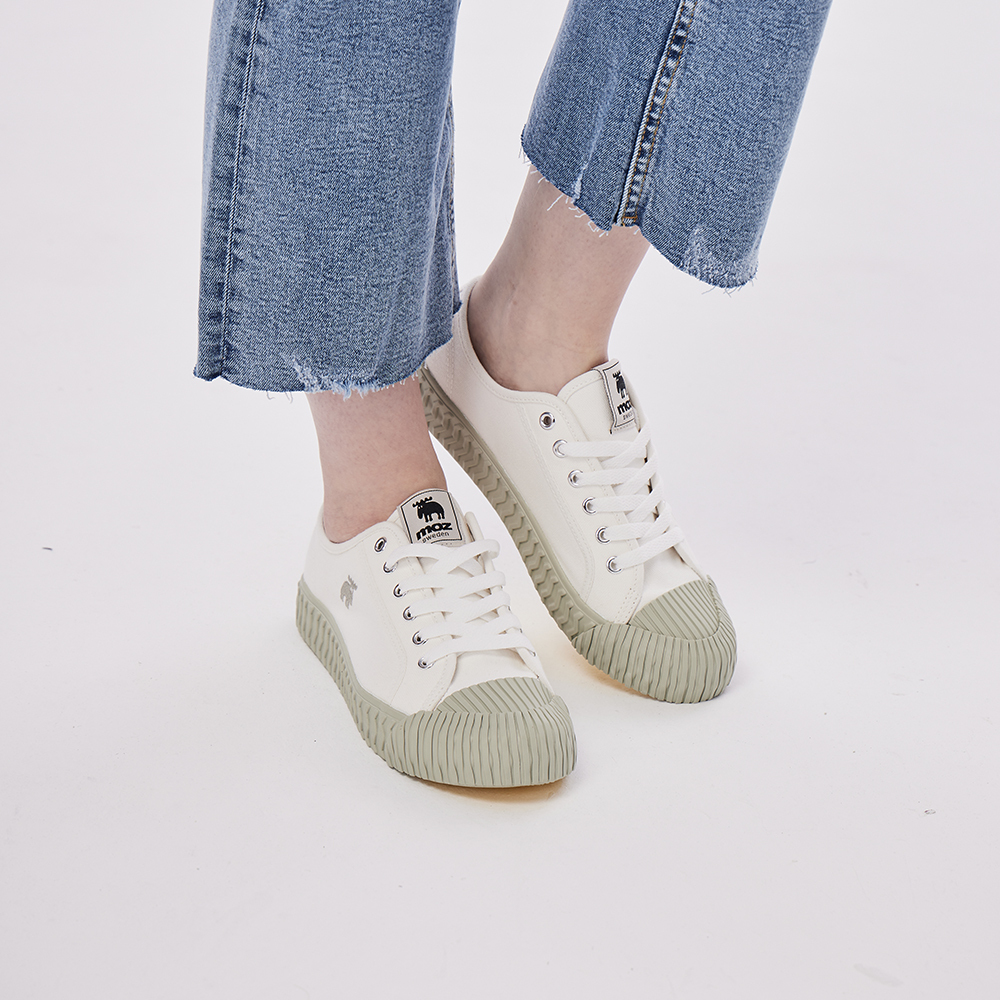 【惜福商品$699】moz瑞典駝鹿綁帶式併色帆布餅乾鞋(酪梨綠)