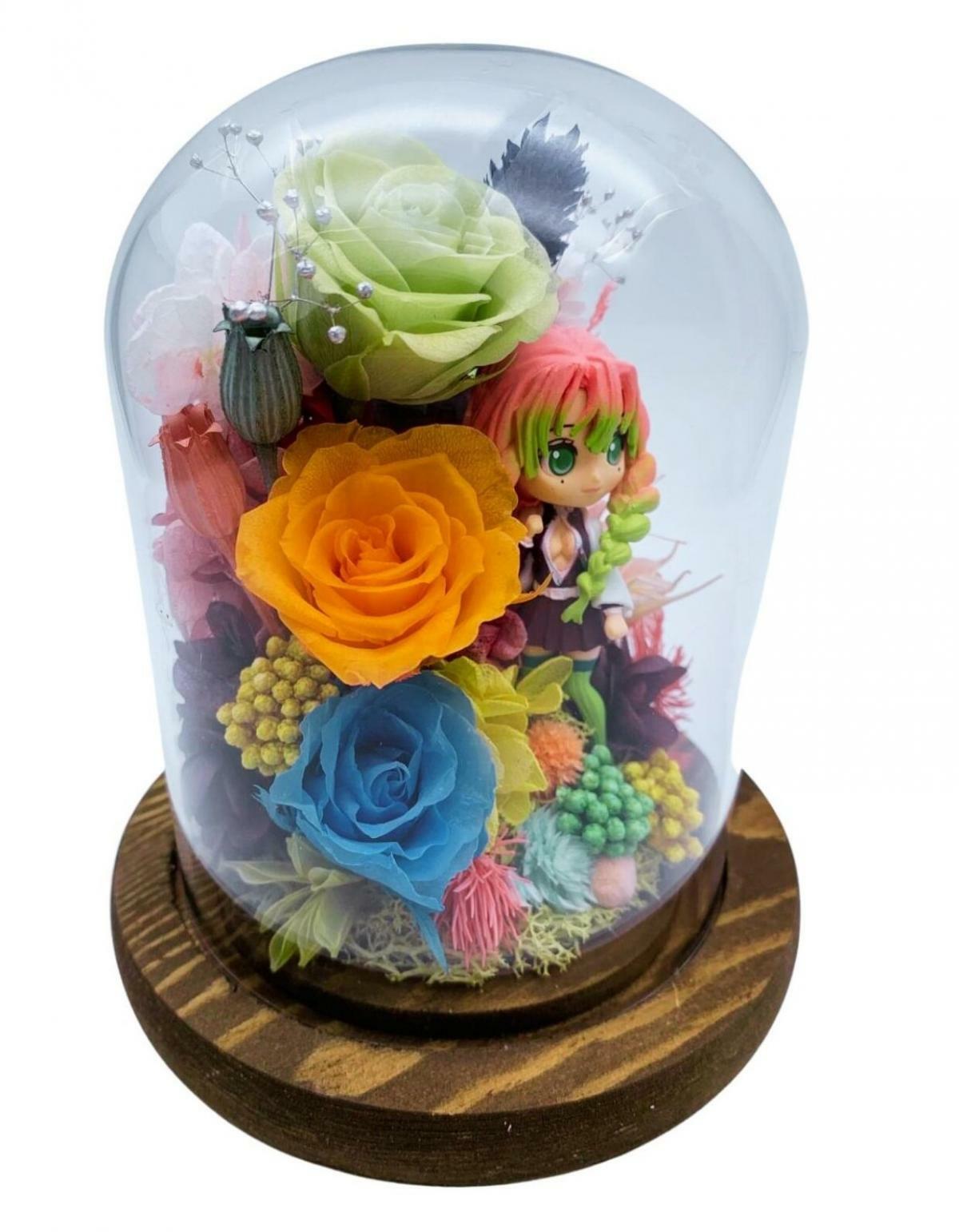 鬼滅之刃 甘露寺蜜璃 永生花玻璃瓶禮盒套裝 - 市區免運費 求婚/結婚/生日/情人節/禮物 玻璃罩 永生花擺件 保鮮花 創意禮品 製作時間七至十日 情人節禮物 新婚禮物