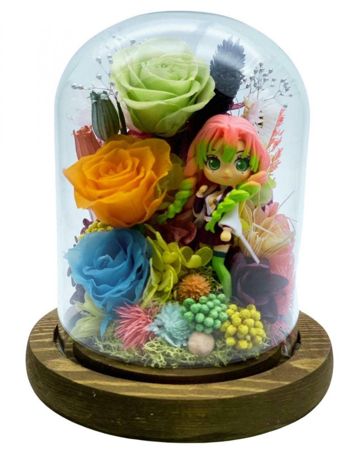 鬼滅之刃 甘露寺蜜璃 永生花玻璃瓶禮盒套裝 - 市區免運費 求婚/結婚/生日/情人節/禮物 玻璃罩 永生花擺件 保鮮花 創意禮品 製作時間七至十日 情人節禮物 新婚禮物