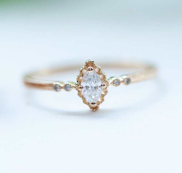 18K Gothic Marquise Diamond Ring