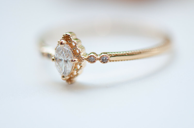 18K Gothic Marquise Diamond Ring