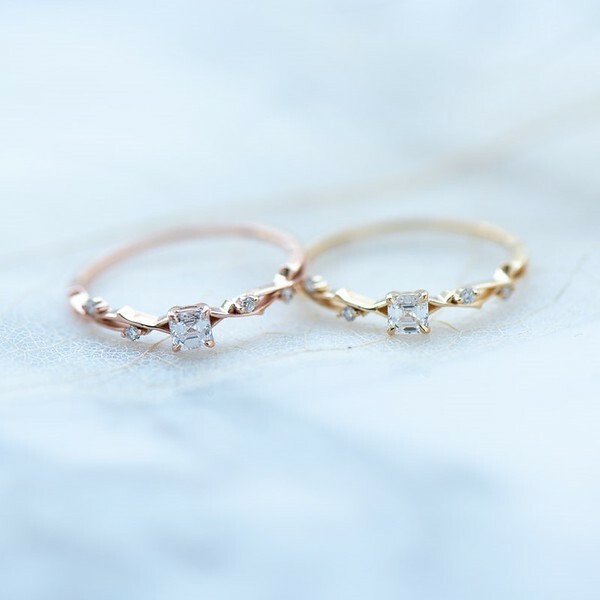 18K Asscher Cut Diamond Ring