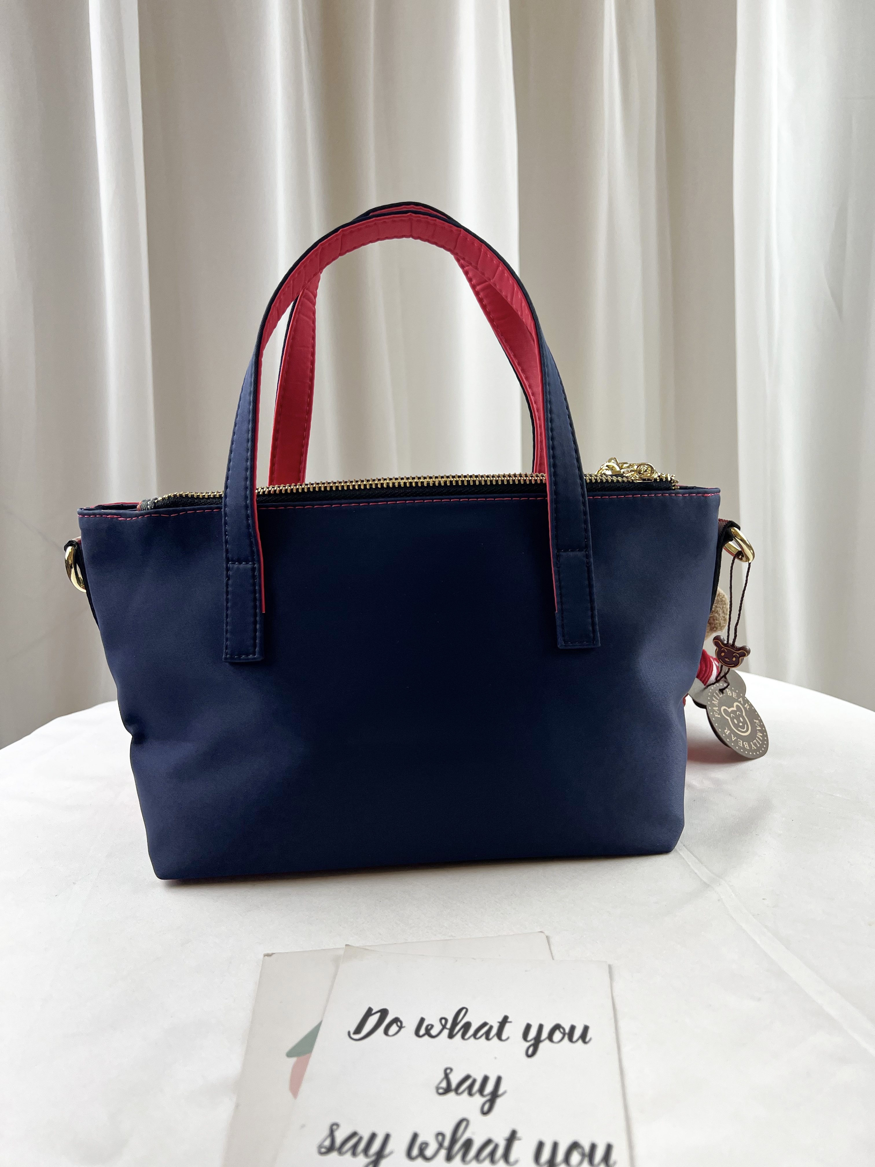 FamilyBear 藍配橘紅拼色 防潑水手提包 / 側背包 #2744