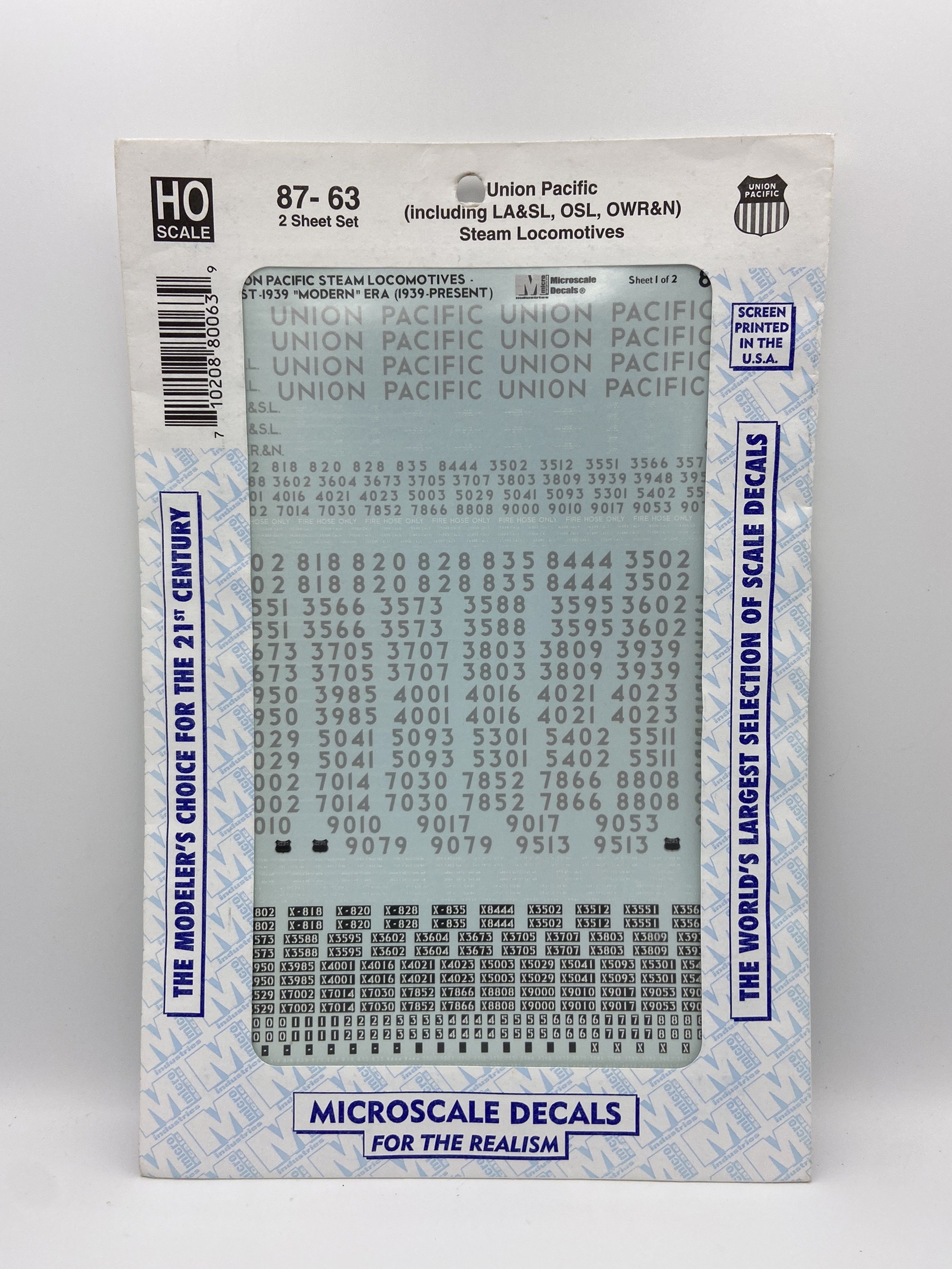 Microscale Union Pacific 87-63 轉印紙 Steam Locomotives (1-1303)