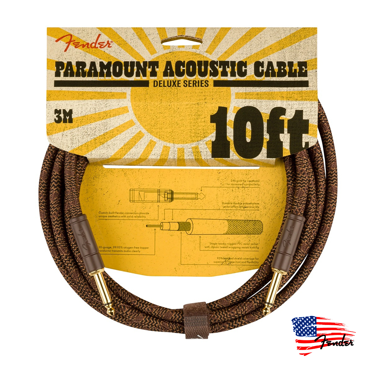 Fender Paramount Cable 3m/3米 編織/雙直頭 木吉他專用 樂器導線