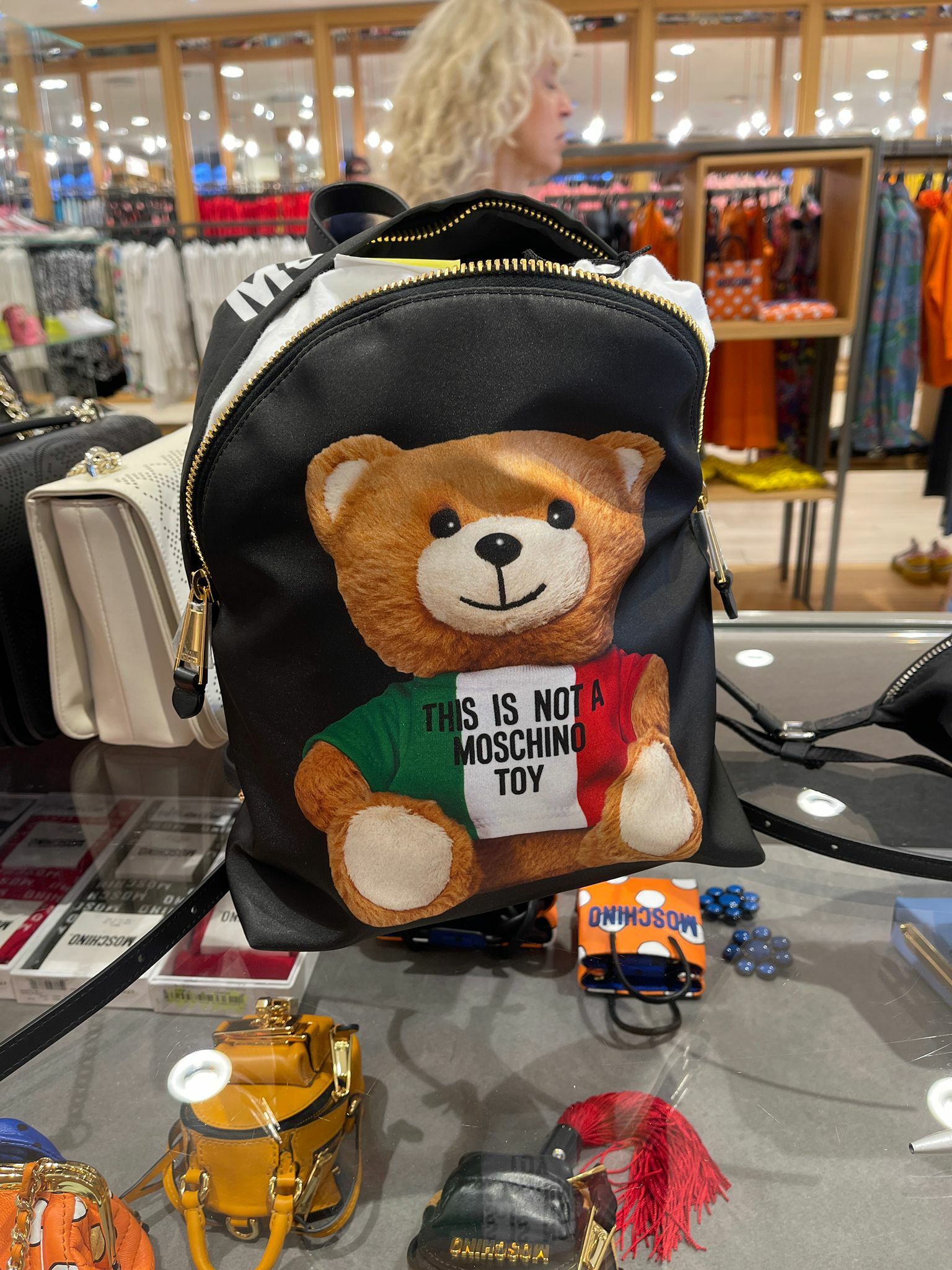 MOSCHINO CANVAS BACKPACK WITH CLASSIC BEAR LOGO