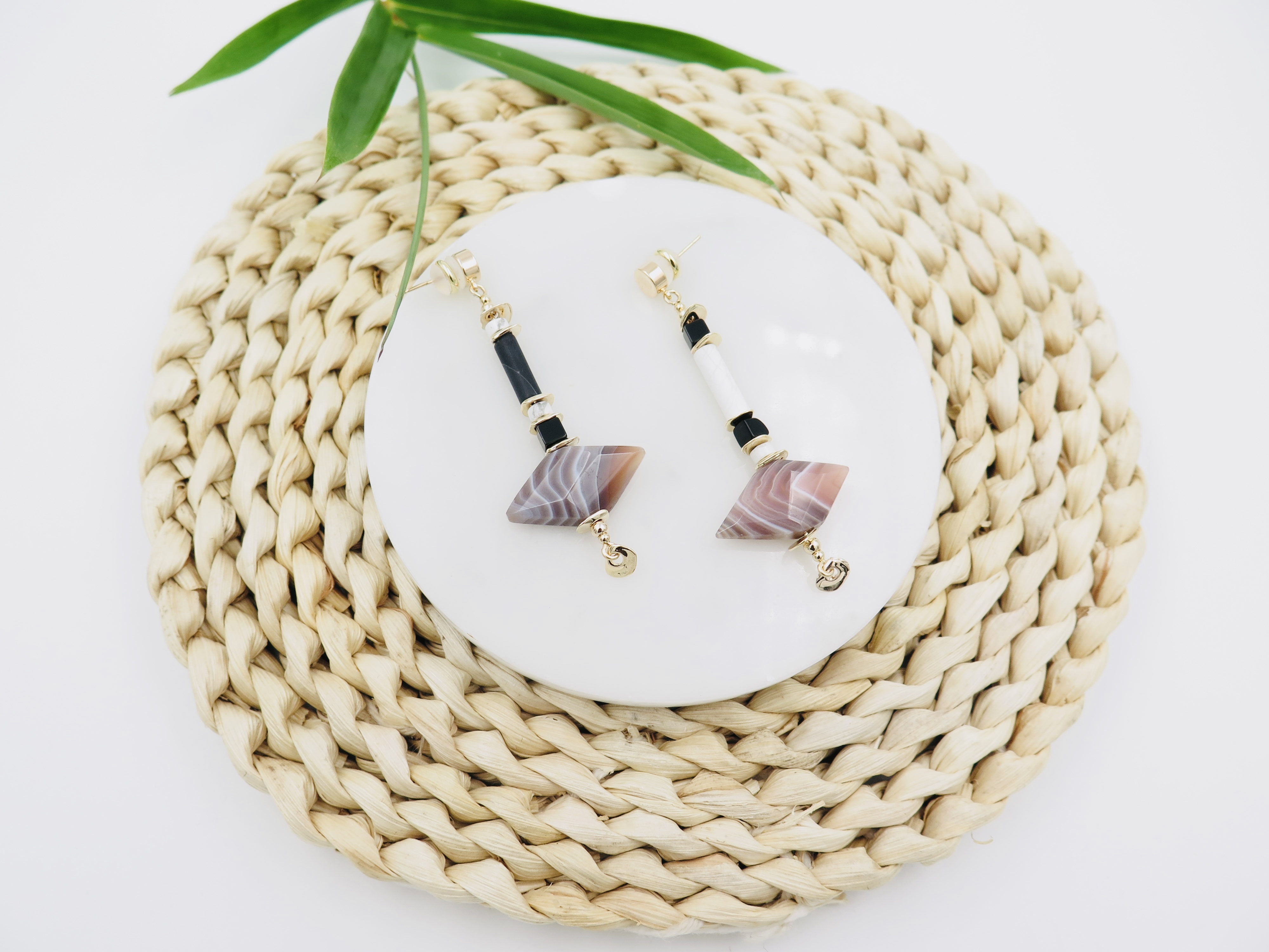 COLE COOL天然瑪瑙白松石純銀耳環耳夾