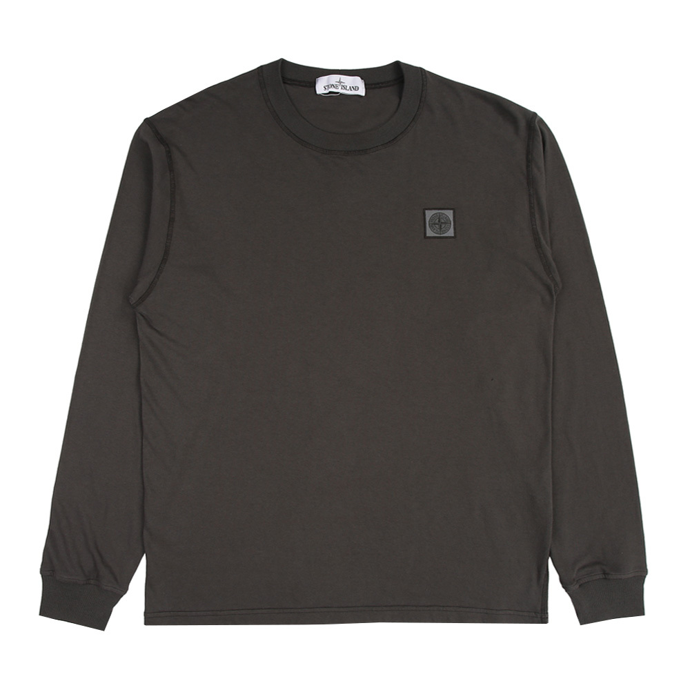 Stone Island 100％純棉 刺繡LOGO T恤 長袖 木炭色