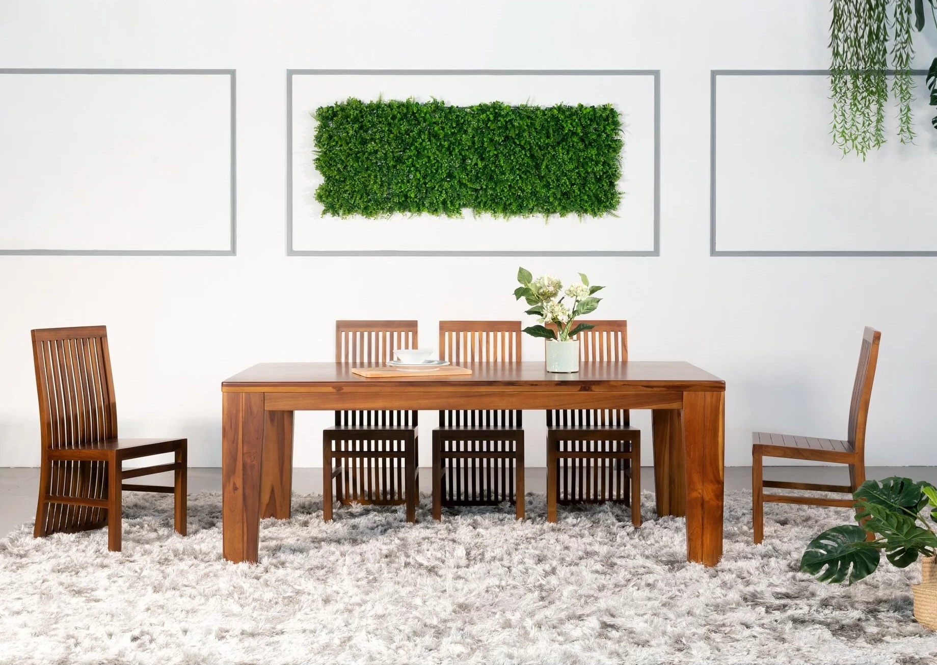 柚木實木寬桌腳餐桌