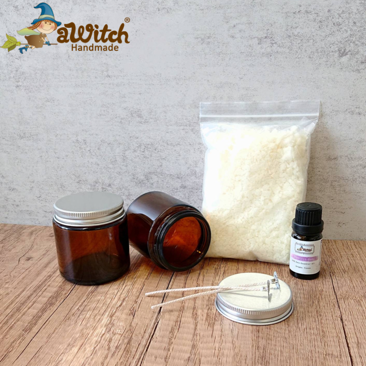 DIY香薰蠟燭材料包（茶色玻璃瓶）隨機送蠟燭工具一件