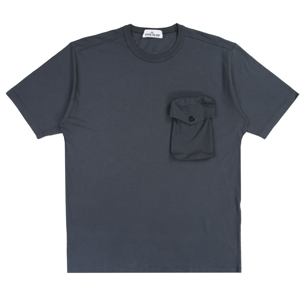 Stone Island 鈕扣開合胸袋 T恤 短袖 深藍色