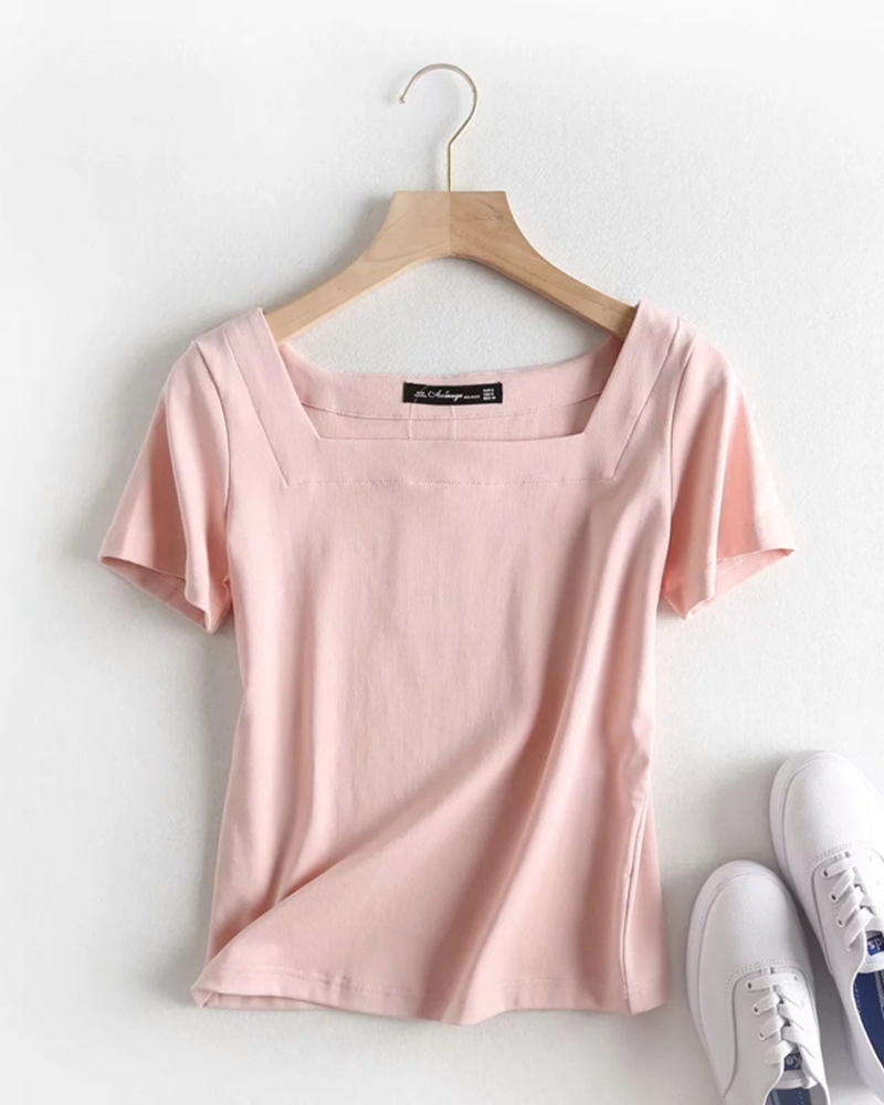 純色大方領柔棉上衣 三色