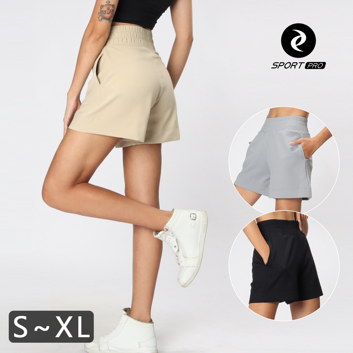 雲棉高腰口袋瑜珈/運動/機能休閒短褲*