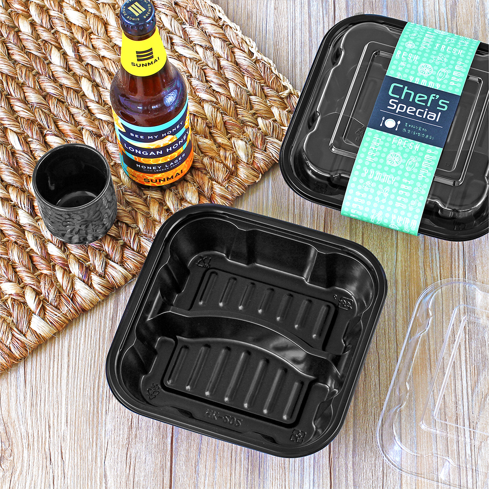 塑膠方型便當盒 二分格 1000ml 12號