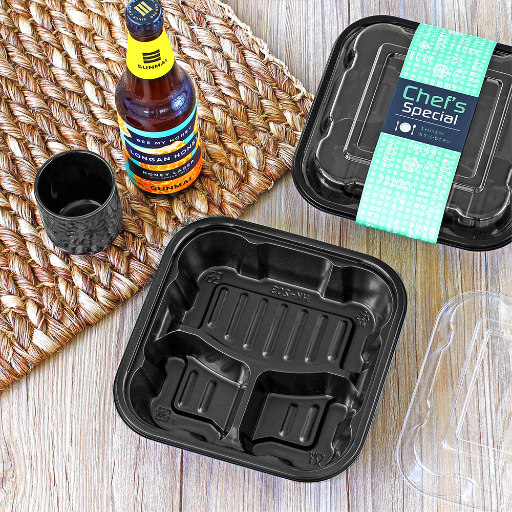 塑膠方型便當盒 三分格 900ml 13號