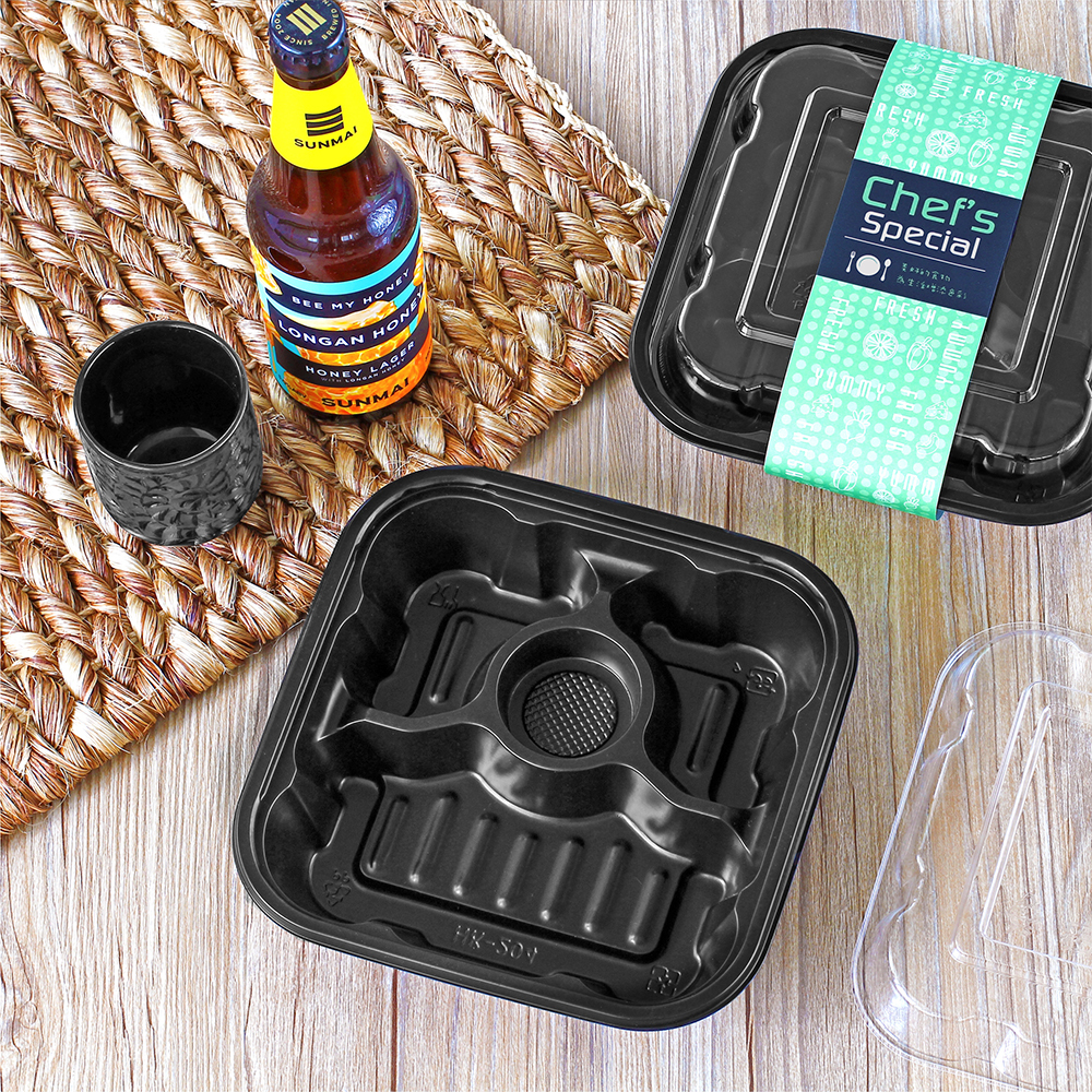 塑膠方型便當盒 四分格 900ml 14號