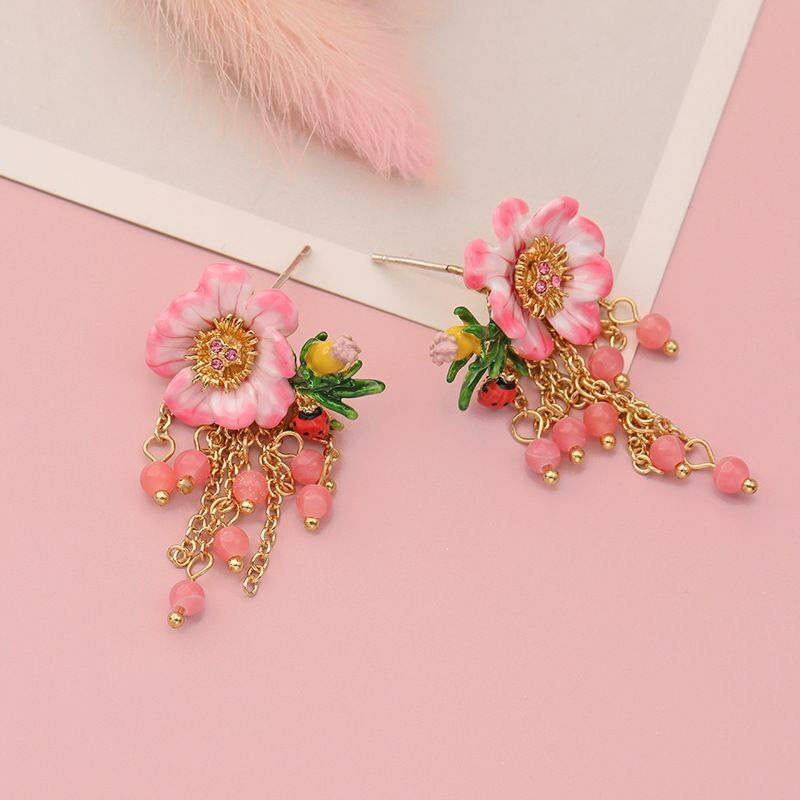 Pink Flower Enamel Earring