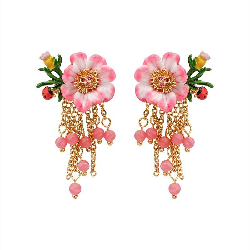 Pink Flower Enamel Earring