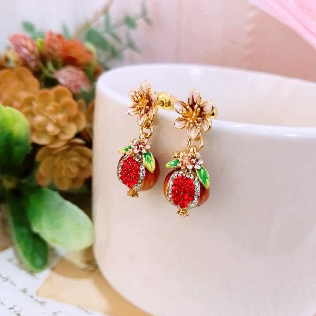 石榴花果实 珐琅彩 Necklace Earring