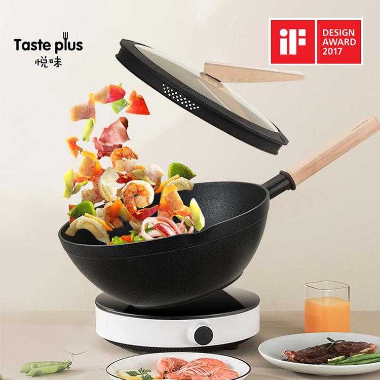 悅味 | 元木鑽石級 內外不沾 平底炒鍋（贈原廠鍋蓋+木鏟）