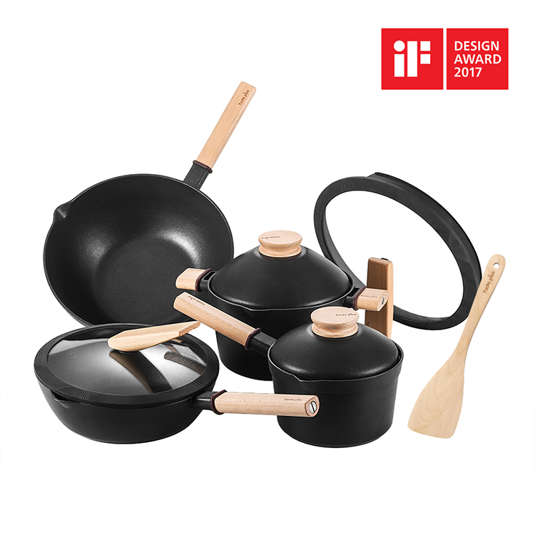 悅味 | 元木鑽石級 內外不沾鍋 炒鍋+煎鍋+湯鍋+奶鍋 四件組（贈鍋蓋+蒸盤+木鏟）
