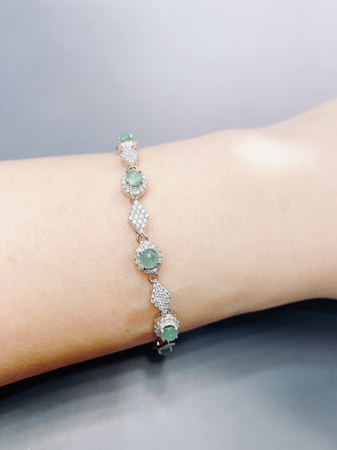 菱形綠滴丨 冰種晴水綠翡翠手鍊