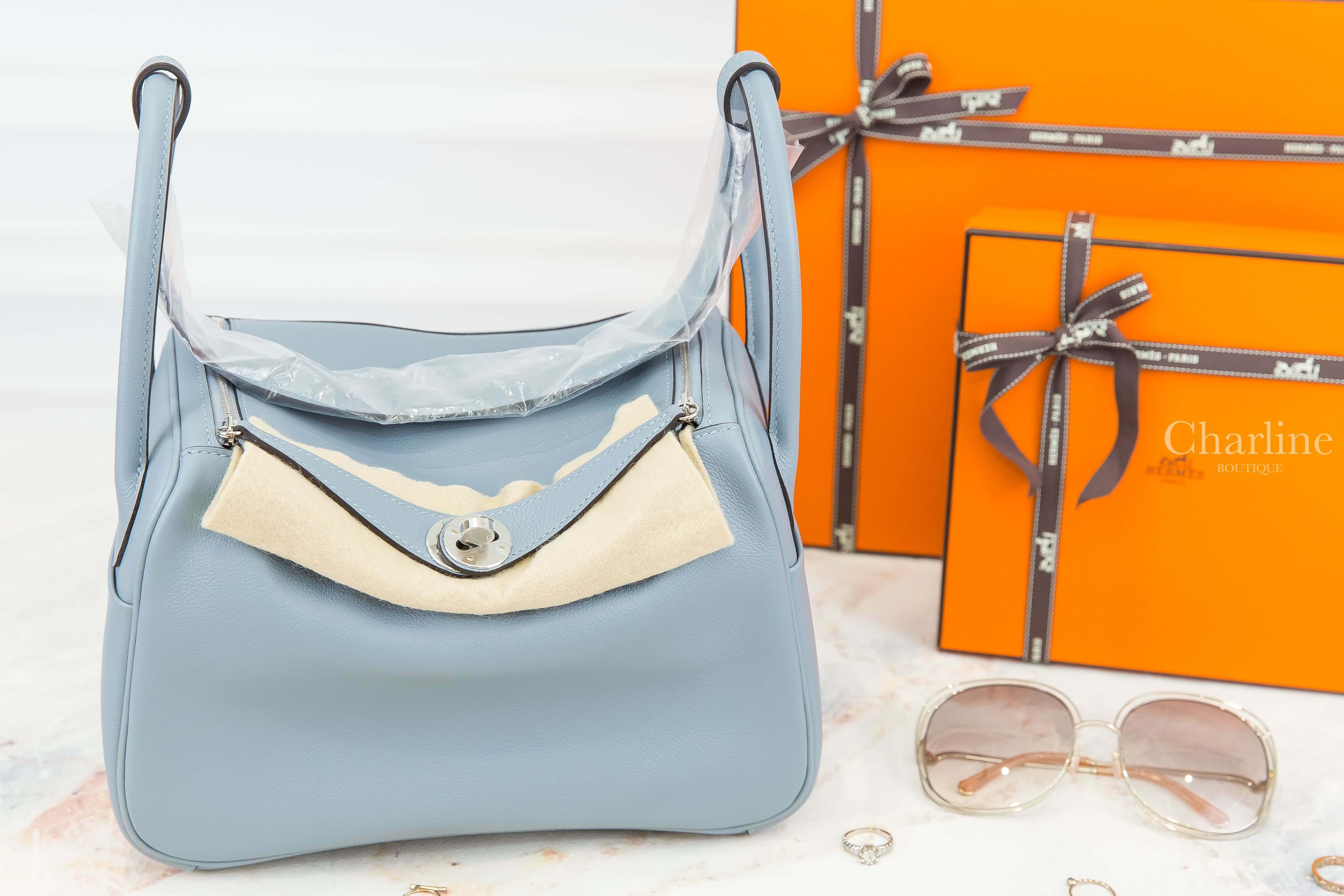Hermès Lindy 26cm J7 Bleu Lin Evercolor 亞麻藍銀釦