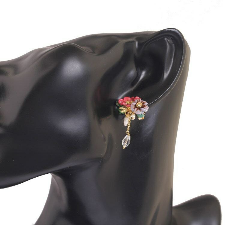 手绘珐琅饰品  #红紫花朵耳环流苏  镀金 S925银针 Q315
