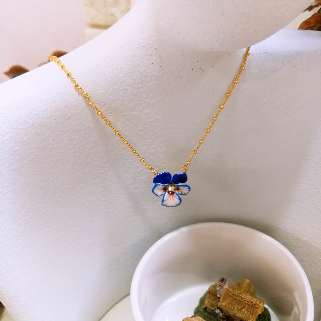 珐琅釉手绘 #三色堇法式 复古耳环 s925银针 小众Necklace E130