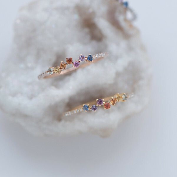 18K Scattered Diamond & Rainbow Sapphire Ring