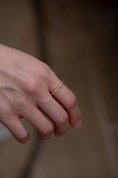 18K Scattered Diamond & Rainbow Sapphire Ring