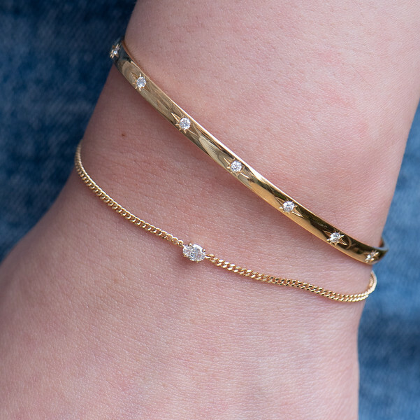 18K 0.10ct Oval Cuba Solid Gold Bracelet (Chain B)